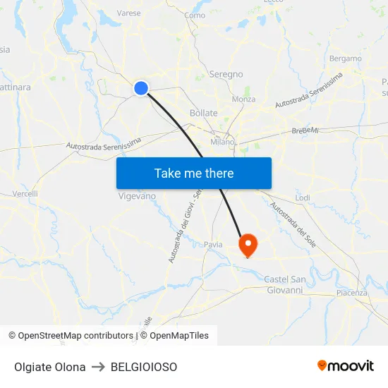 Olgiate Olona to BELGIOIOSO map