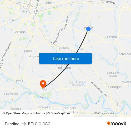 Pandino to BELGIOIOSO map