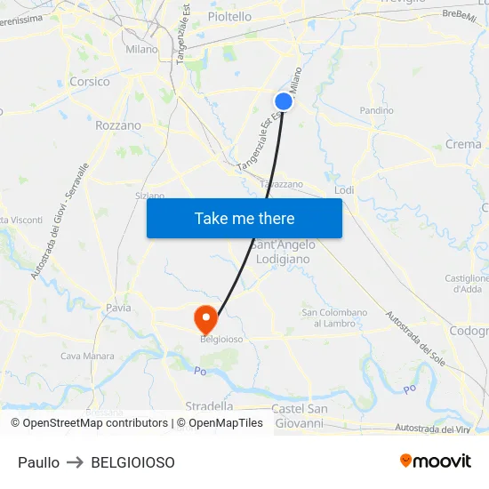 Paullo to Belgioioso map