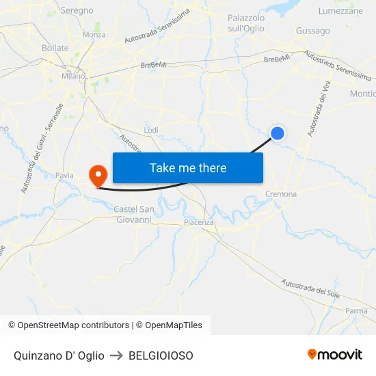 Quinzano D' Oglio to BELGIOIOSO map