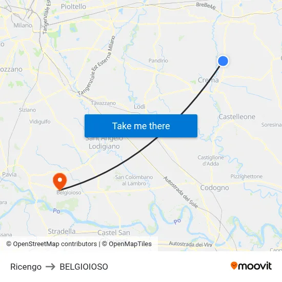 Ricengo to BELGIOIOSO map