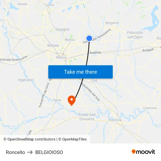 Roncello to BELGIOIOSO map