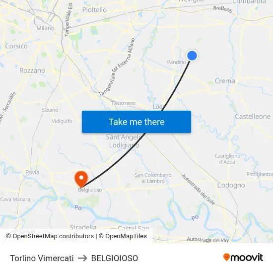 Torlino Vimercati to BELGIOIOSO map