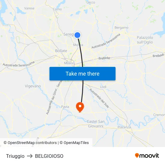 Triuggio to BELGIOIOSO map