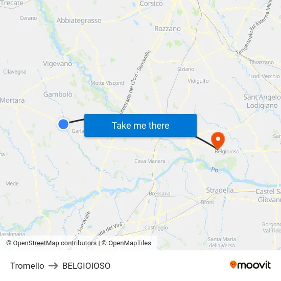 Tromello to Belgioioso map
