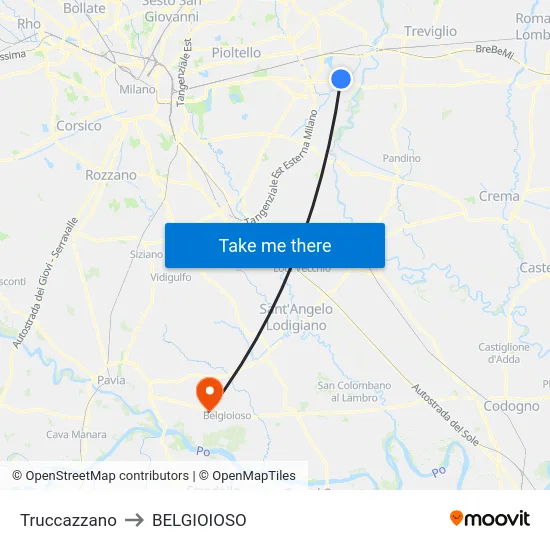 Truccazzano to Belgioioso map
