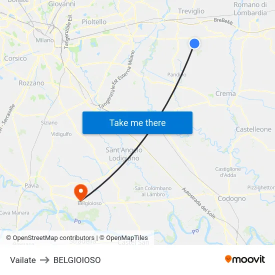 Vailate to Belgioioso map