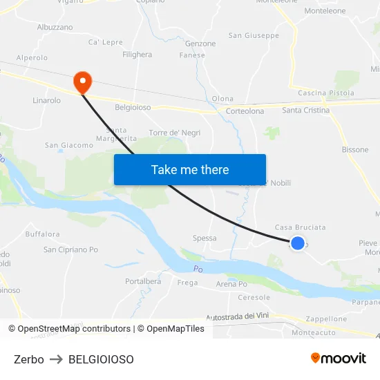 Zerbo to Belgioioso map