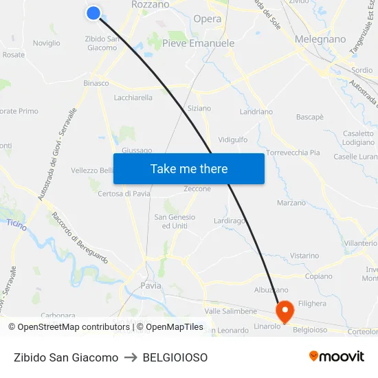 Zibido San Giacomo to BELGIOIOSO map