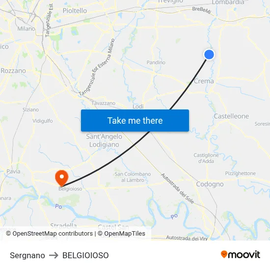 Sergnano to BELGIOIOSO map