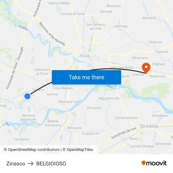 Zinasco to BELGIOIOSO map
