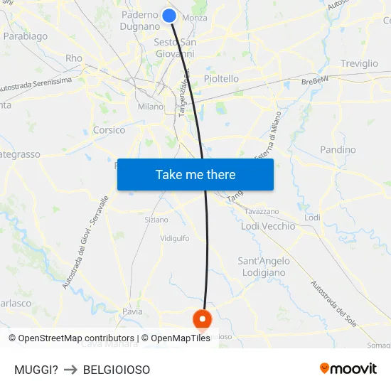 Muggiò to Belgioioso map