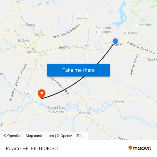 Rovato to BELGIOIOSO map