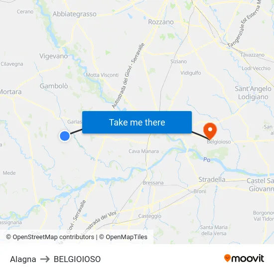 Alagna to BELGIOIOSO map