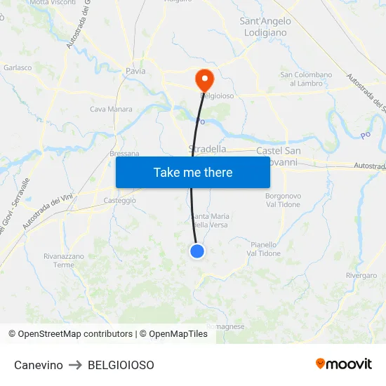 Canevino to Belgioioso map