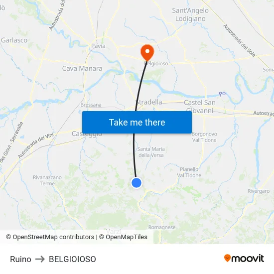 Ruino to Belgioioso map