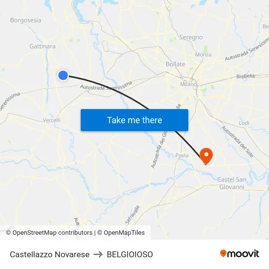 Castellazzo Novarese to BELGIOIOSO map