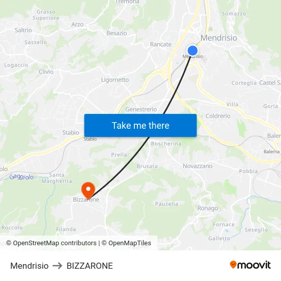 Mendrisio to BIZZARONE map
