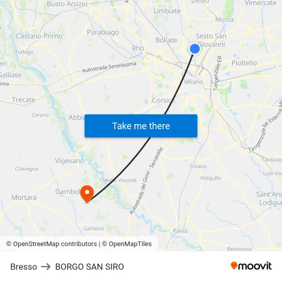 Bresso to Borgo San Siro map