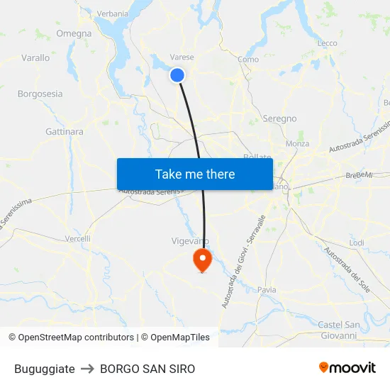 Buguggiate to Borgo San Siro map