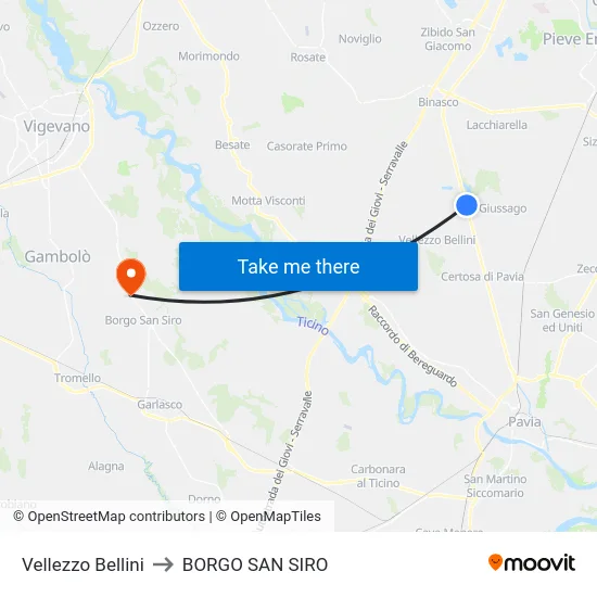 Vellezzo Bellini to Borgo San Siro map