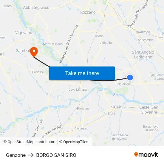 Genzone to Borgo San Siro map