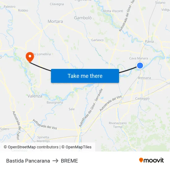 Bastida Pancarana to Breme map