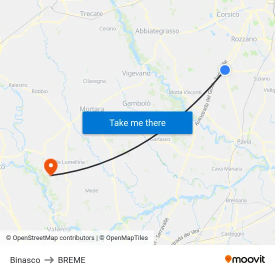Binasco to Breme map
