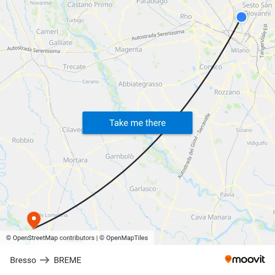 Bresso to Breme map