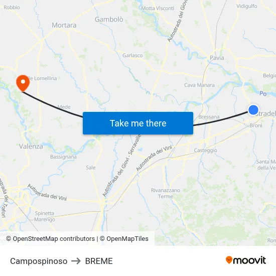 Campospinoso to Breme map