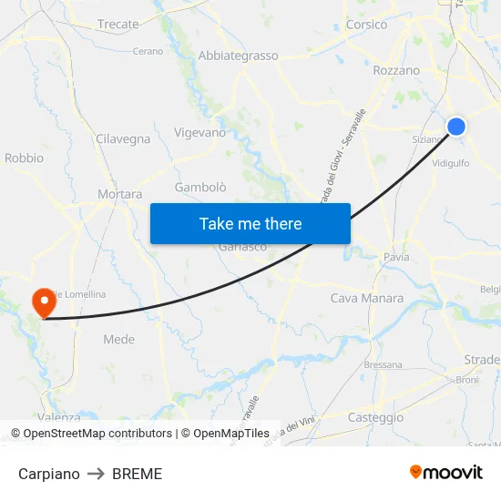 Carpiano to Breme map