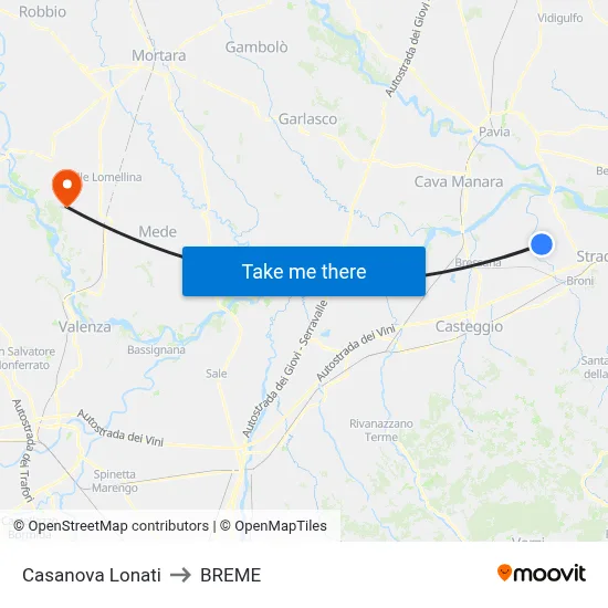 Casanova Lonati to Breme map