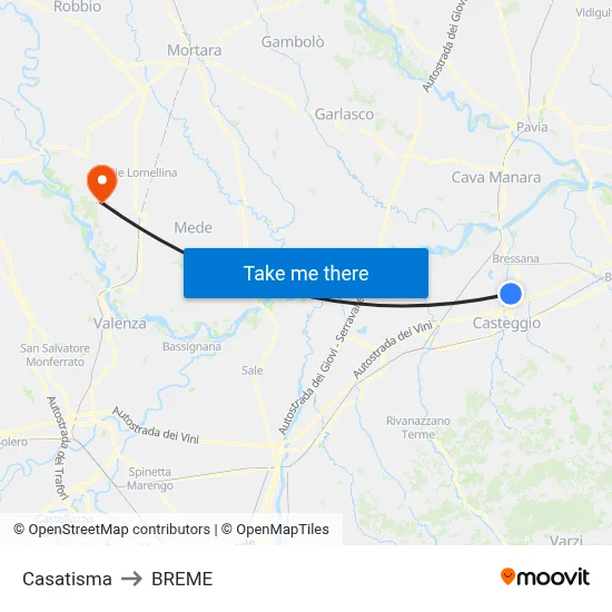 Casatisma to Breme map
