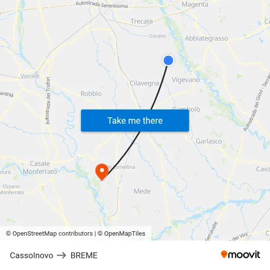 Cassolnovo to Breme map