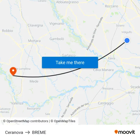 Ceranova to Breme map