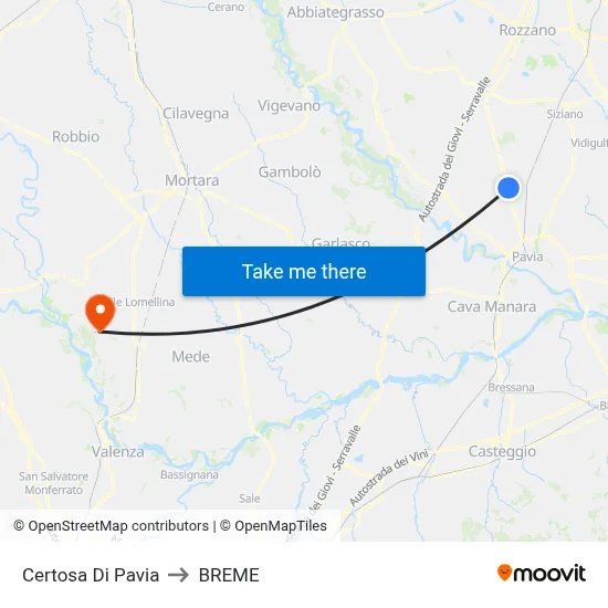 Certosa Di Pavia to Breme map