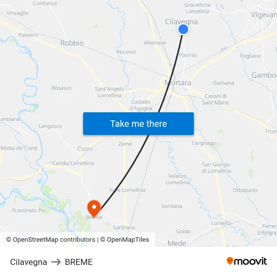 Cilavegna to Breme map