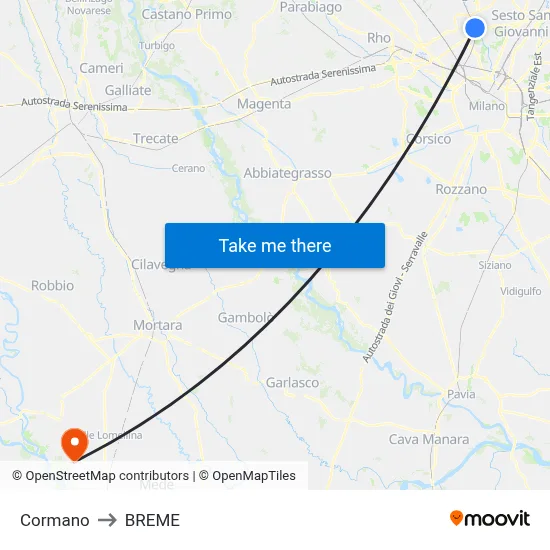Cormano to Breme map