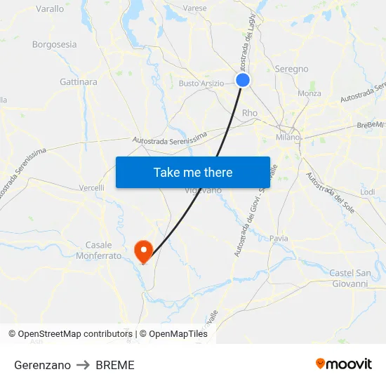 Gerenzano to Breme map