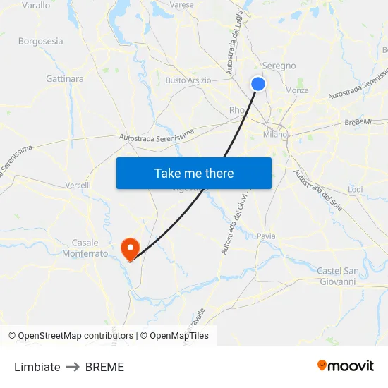 Limbiate to Breme map