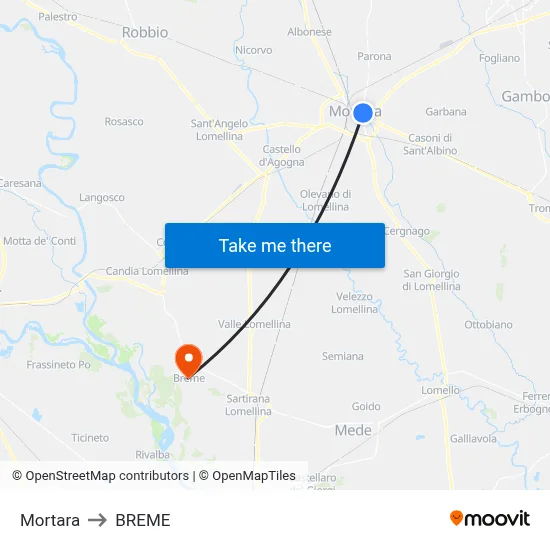 Mortara to Breme map