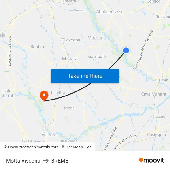 Motta Visconti to Breme map