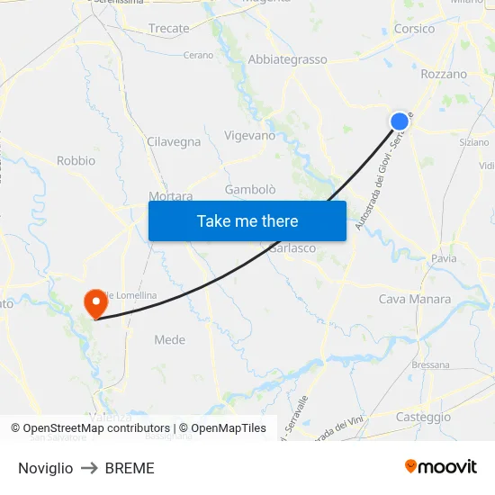Noviglio to Breme map