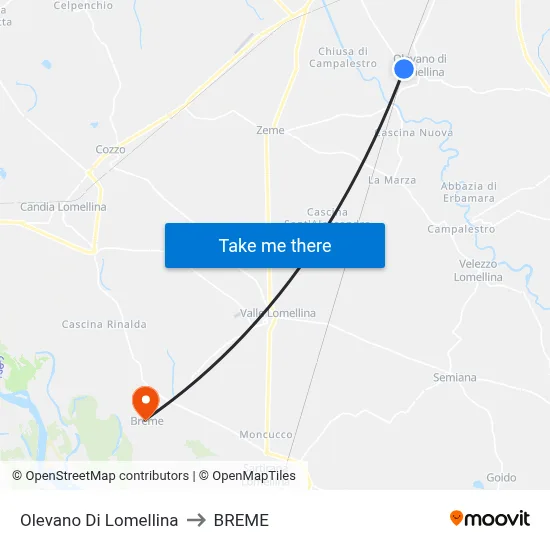 Olevano Di Lomellina to Breme map
