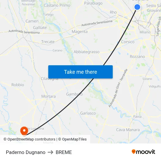Paderno Dugnano to Breme map