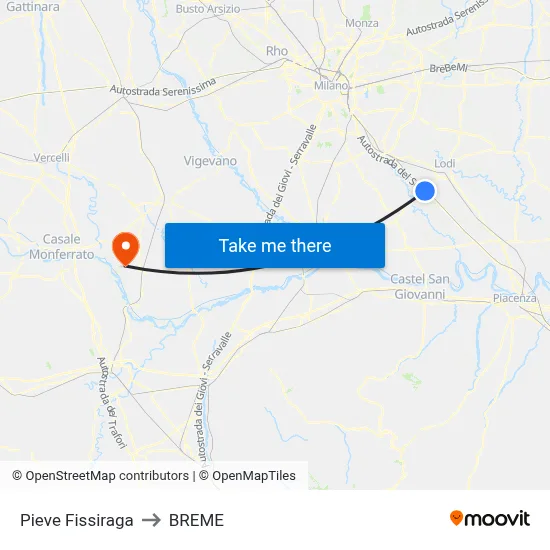 Pieve Fissiraga to Breme map