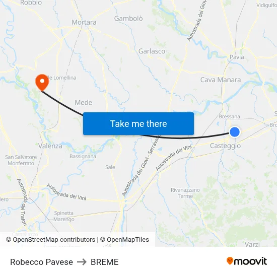Robecco Pavese to Breme map