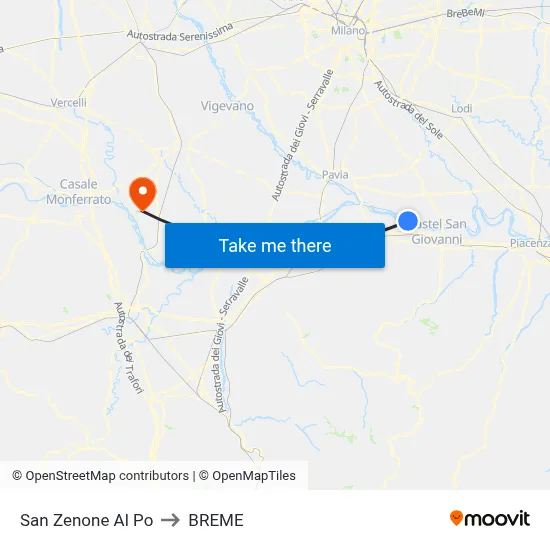 San Zenone al Po to Breme map