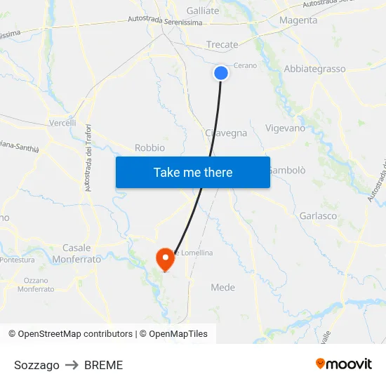 Sozzago to Breme map
