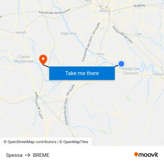 Spessa to Breme map